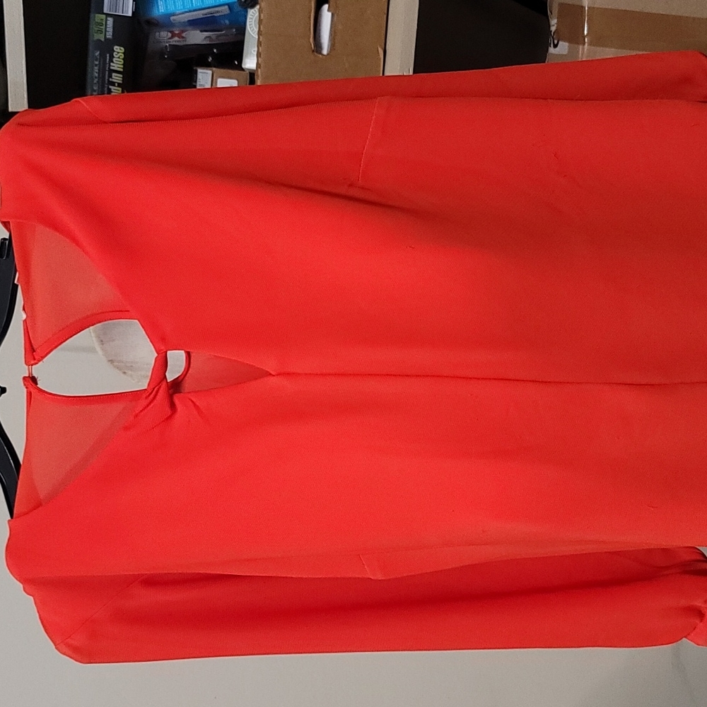 ORANGE BLOUSE. Dressy long sleeve. Business classy! Key-hole opening at nape